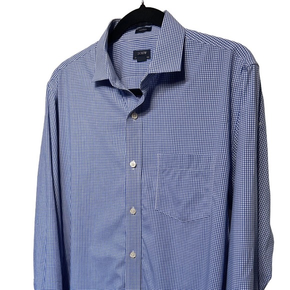 J.Crew Thompson Stretch Wrinkle Free Blue Gingham Button Down Shirt Size Medium - Picture 1 of 7